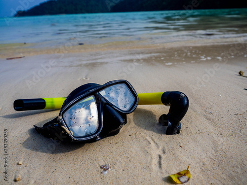 diving Snorkel and Mask Isolated on the beach