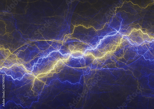 Blue and yellow lightning, plasma and electrical backfround