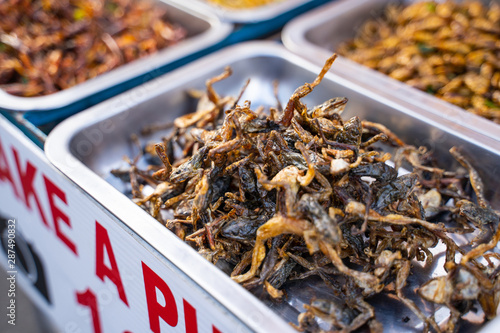 deep fried insects weird food at Khao San Road Bangkok