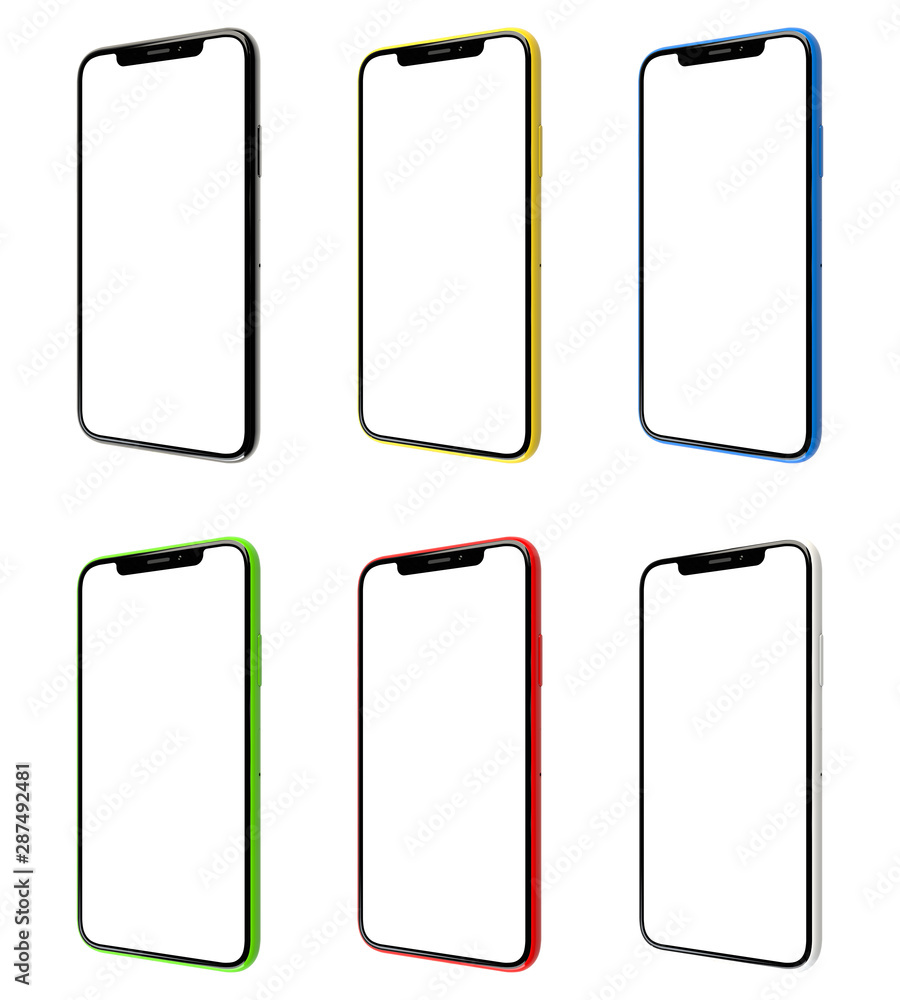 Mock-up smart phone empty screen color set on the white background Mock-up smart phone empty screen color set on the white background