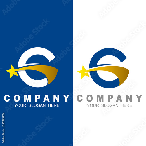 letter g star logo, letter g galaxy space logo design template element, star and swoosh symbol