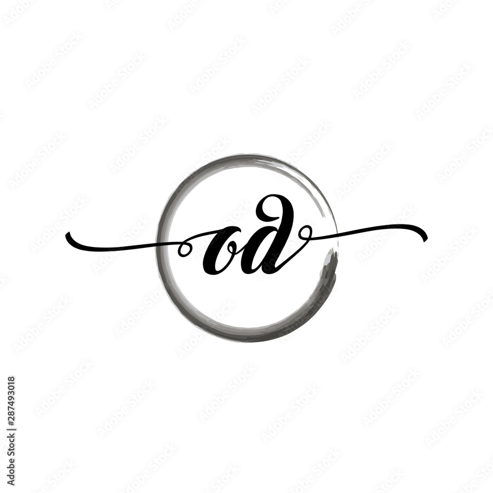 Fototapeta premium OD initial handwriting logo template. round logo in watercolor color with handwritten letters in the middle. Handwritten logos are used for, weddings, fashion, jewelry, boutiques and business
