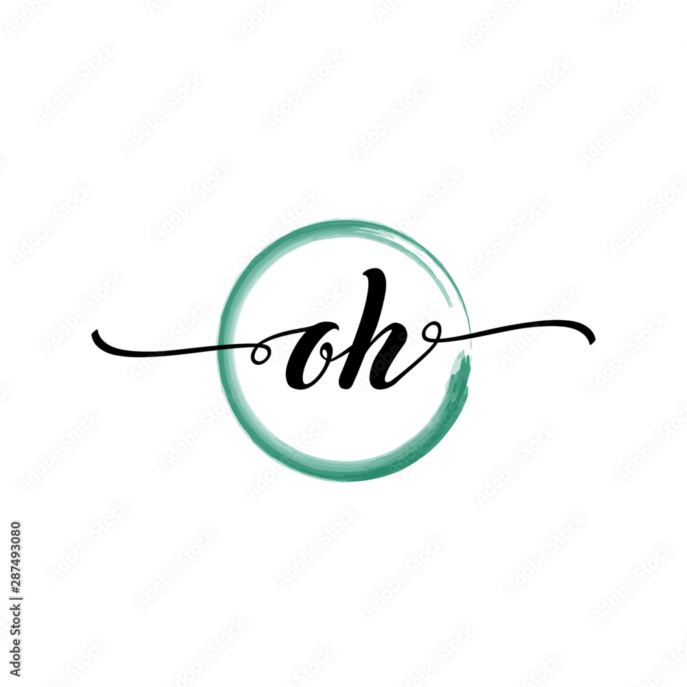 Obraz premium OH initial handwriting logo template. round logo in watercolor color with handwritten letters in the middle. Handwritten logos are used for, weddings, fashion, jewelry, boutiques and business