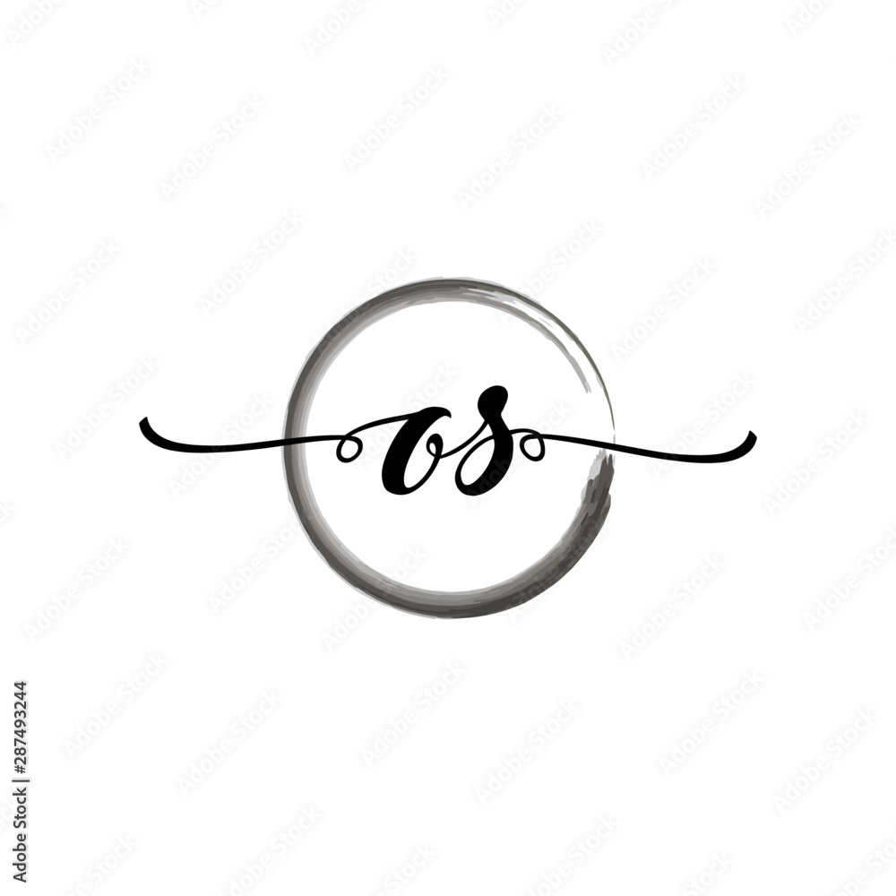 Fototapeta premium OS initial handwriting logo template. round logo in watercolor color with handwritten letters in the middle. Handwritten logos are used for, weddings, fashion, jewelry, boutiques and business