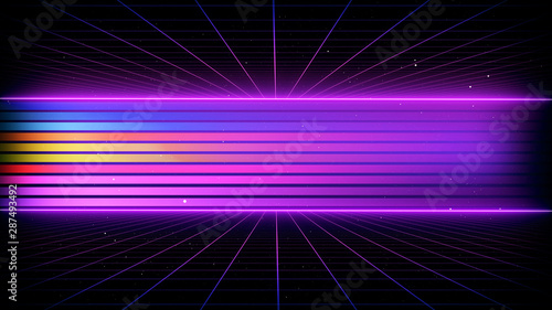 Obraz na płótnie Retro Sci-Fi Background Futuristic landscape of the 80`s. Digital Cyber Surface. Suitable for design in the style of the 1980`s w salonie