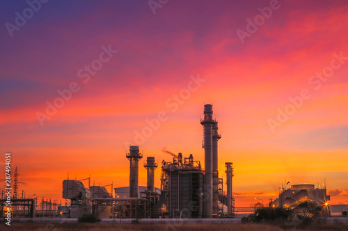 Petrochemical industrial plant power station at Twilight sky view,Amata City Industrial Thailand