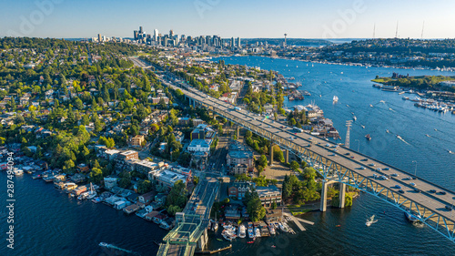 Aerial footage of the Seattle Skyline photo