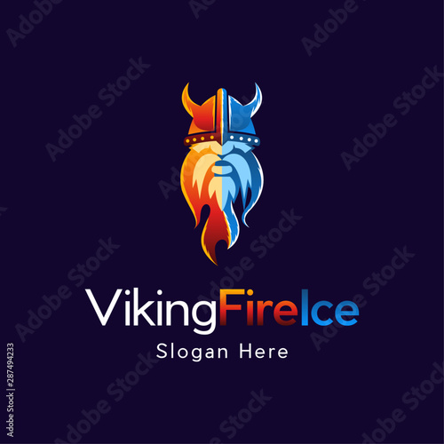 Head Viking Of Fire Ice Illustration Icon Logo Element Design Template Vector