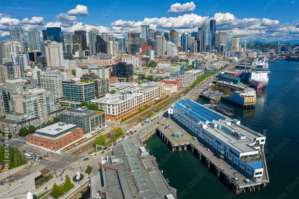Aerial footage of the Seattle Skyline
