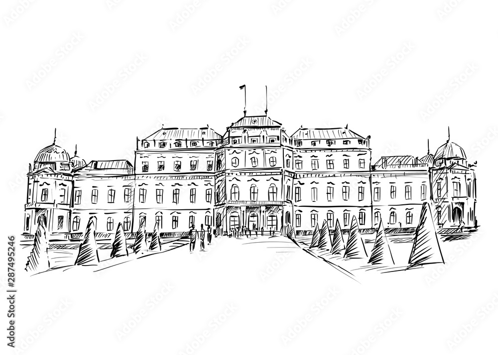 vector illustration of royal palace in vintage style - obrazy, fototapety, plakaty 