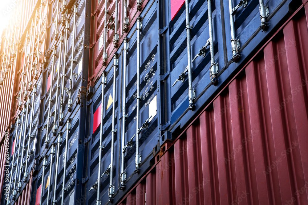 Stack of containers box from Cargo freight ship for import-export at harbor and transportation industrial concept. Stack of containers box from Cargo freight ship for import-export at harbor and transportation industrial concept.