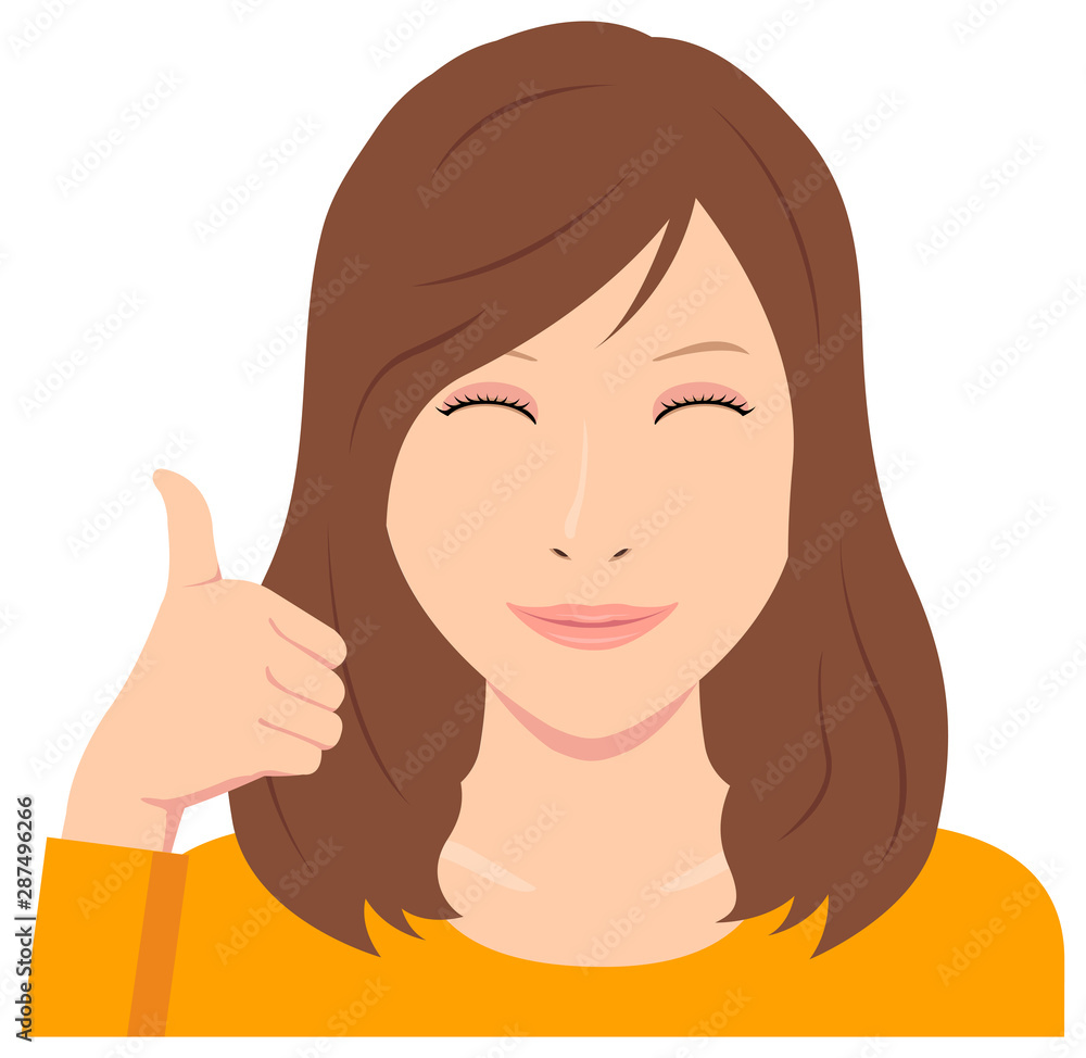 Young woman vector illustration (upper body) / thumb up with smiling Young woman vector illustration (upper body) / thumb up with smiling
