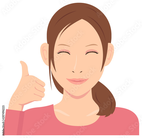 Young woman vector illustration (upper body) / thumb up with smiling 