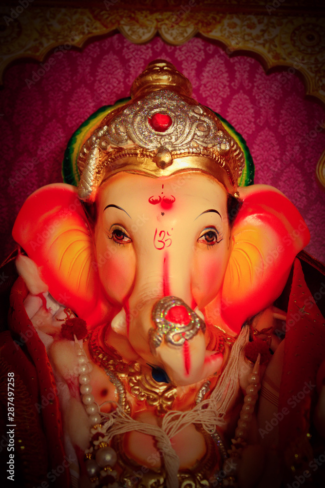 Lord Ganesha closeup Ganesh chaturthi Indian festival Lord Ganesha closeup Ganesh chaturthi Indian festival