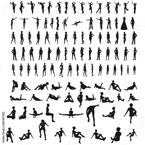 Fashion women silhouettes big collection. Various pose and cloth. Over 100 icons