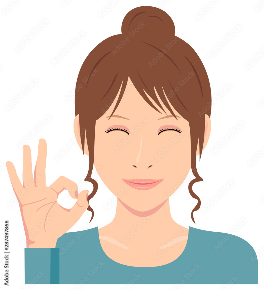 Young woman vector illustration (upper body) / ok sign with smiling Young woman vector illustration (upper body) / ok sign with smiling
