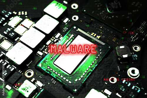 Fototapeta Naklejka Na Ścianę i Meble -  Malware conceptual image with circuit board as background