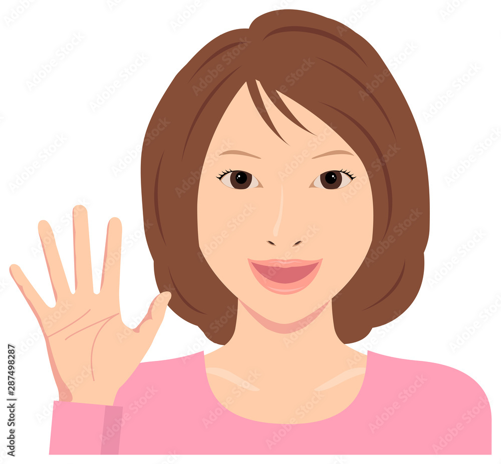 Young woman vector illustration (upper body) / open hand with smiling , good bye Young woman vector illustration (upper body) / open hand with smiling , good bye