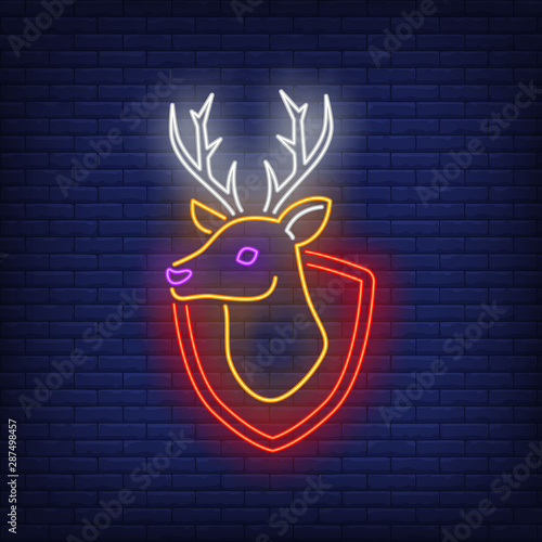 Reindeer head on shield neon sign