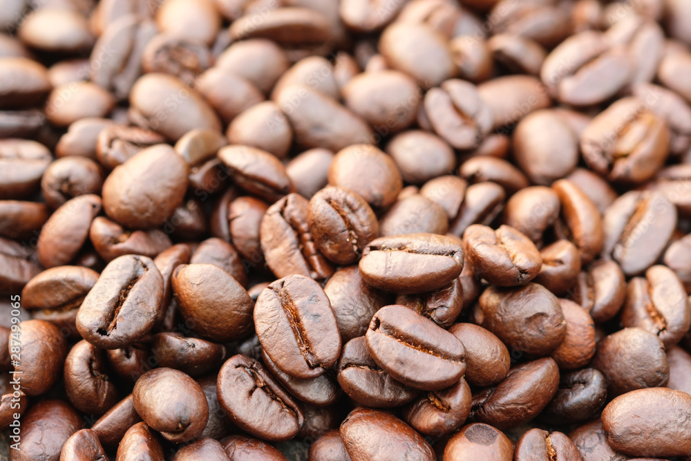 Close up roasted coffee beans Close up roasted coffee beans