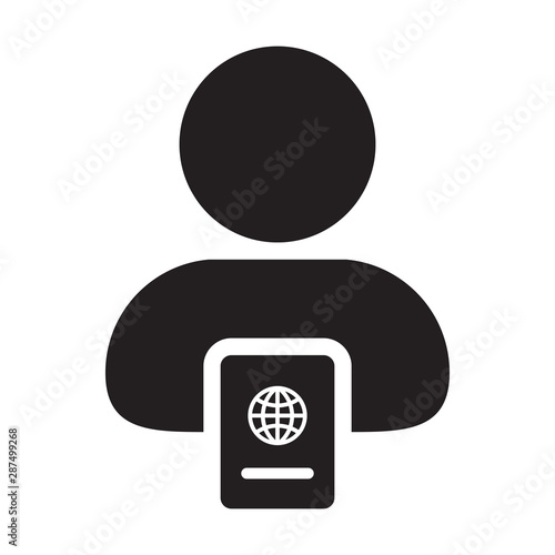 Consulate icon vector with male person profile avatar symbol for international passport identity and travel in a glyph pictogram illustration