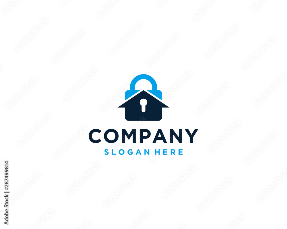 Home padlock security logo design template