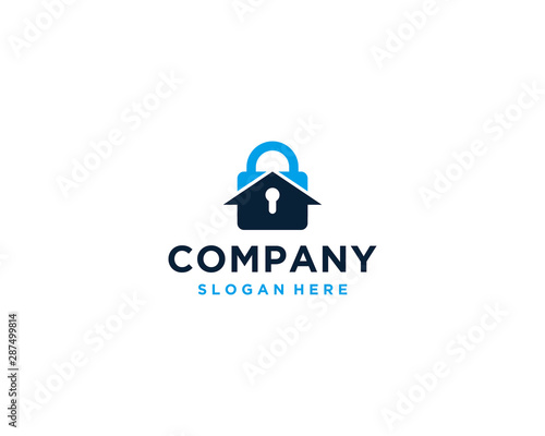 Home padlock security logo design template