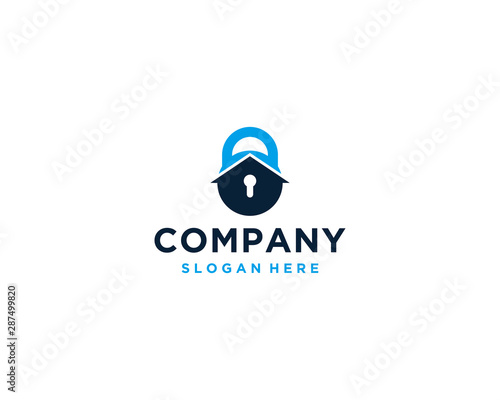 Home padlock security logo design template
