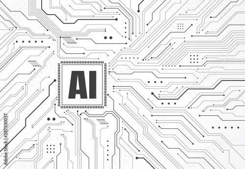 Artificial intelligence chipset on circuit board in futuristic concept technology artwork for web, banner, card, cover. Vector illustration