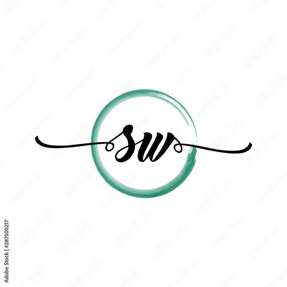 SW initial handwriting logo template. round logo in watercolor color with handwritten letters in the middle. Handwritten logos are used for, weddings, fashion, jewelry, boutiques and business SW initial handwriting logo template. round logo in watercolor color with handwritten letters in the middle. Handwritten logos are used for, weddings, fashion, jewelry, boutiques and business