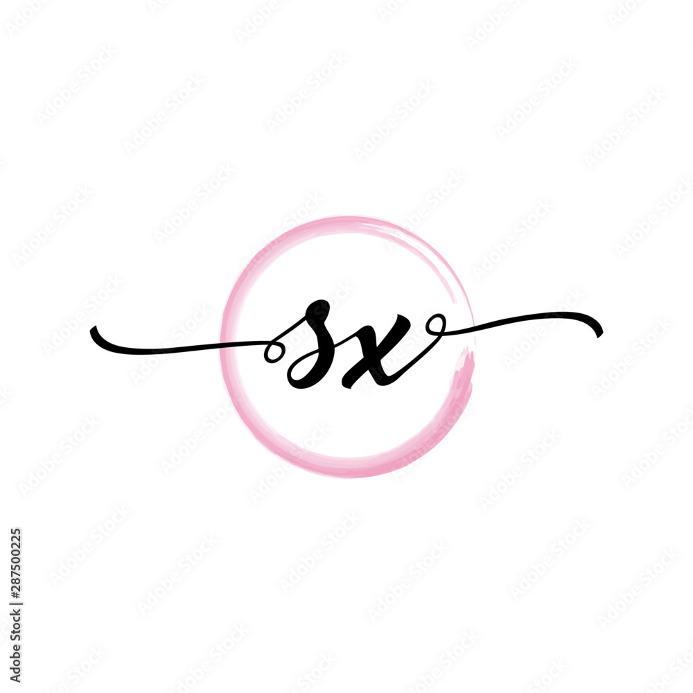 SX initial handwriting logo template. round logo in watercolor color with handwritten letters in the middle. Handwritten logos are used for, weddings, fashion, jewelry, boutiques and business SX initial handwriting logo template. round logo in watercolor color with handwritten letters in the middle. Handwritten logos are used for, weddings, fashion, jewelry, boutiques and business