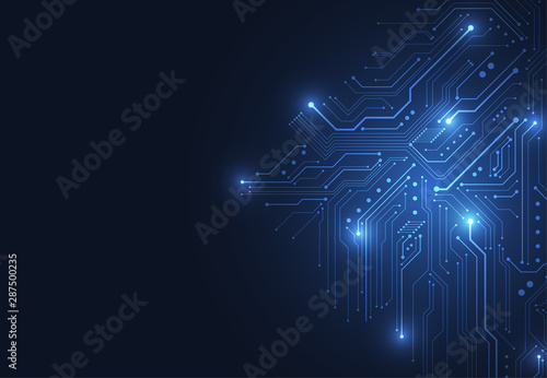 Abstract background with technology circuit board texture. Electronic motherboard illustration. Communication and engineering concept. Vector illustration