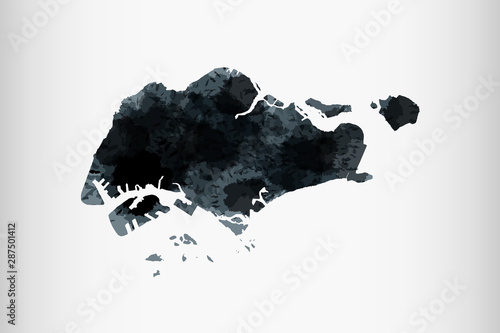 Singapore watercolor map vector illustration of black color on light background using paint brush in paper page