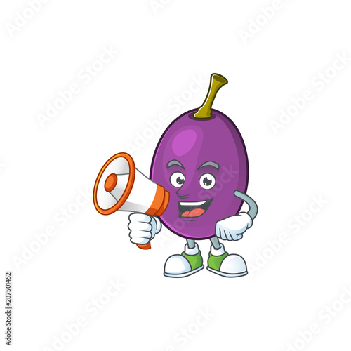 With megaphone winne fruit cartoon character on white background photo