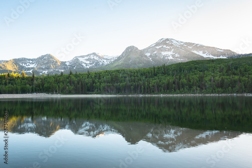 Mountains reflecting in Silver Lake Flat Reservoir  on the Alpine Loop Scenic Byway  in Uinta-Wasatch-Cache National Forest  Utah