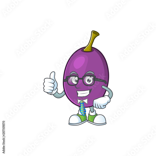 Businessman winne fruit with mascot for beverage photo