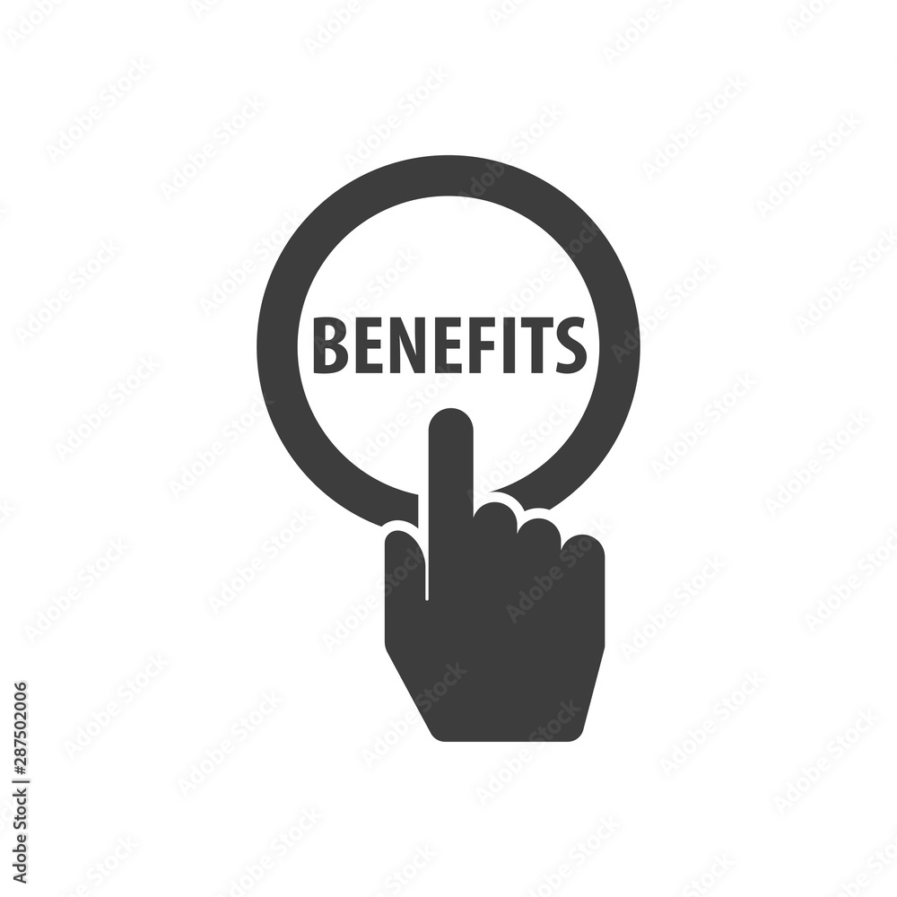benefits icon. button with hand cursor benefits icon. button with hand cursor