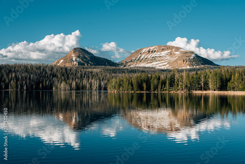 Snowy mountains reflecting in Trial Lake, in the Uinta Mountains, Utah photo