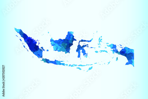 Indonesia watercolor map vector illustration of blue color on light background using paint brush in paper page