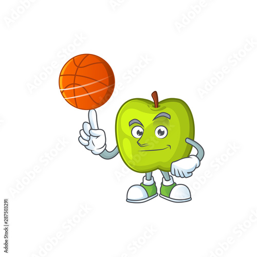 With basketball granny smith in a green apple character mascot