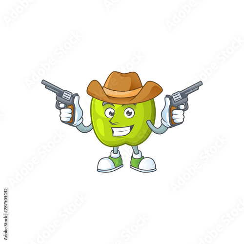 Cowboy granny smith in a green apple character mascot