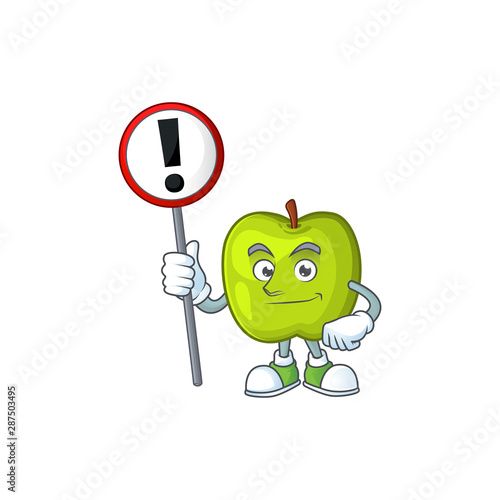 With sign granny smith in a green apple character mascot
