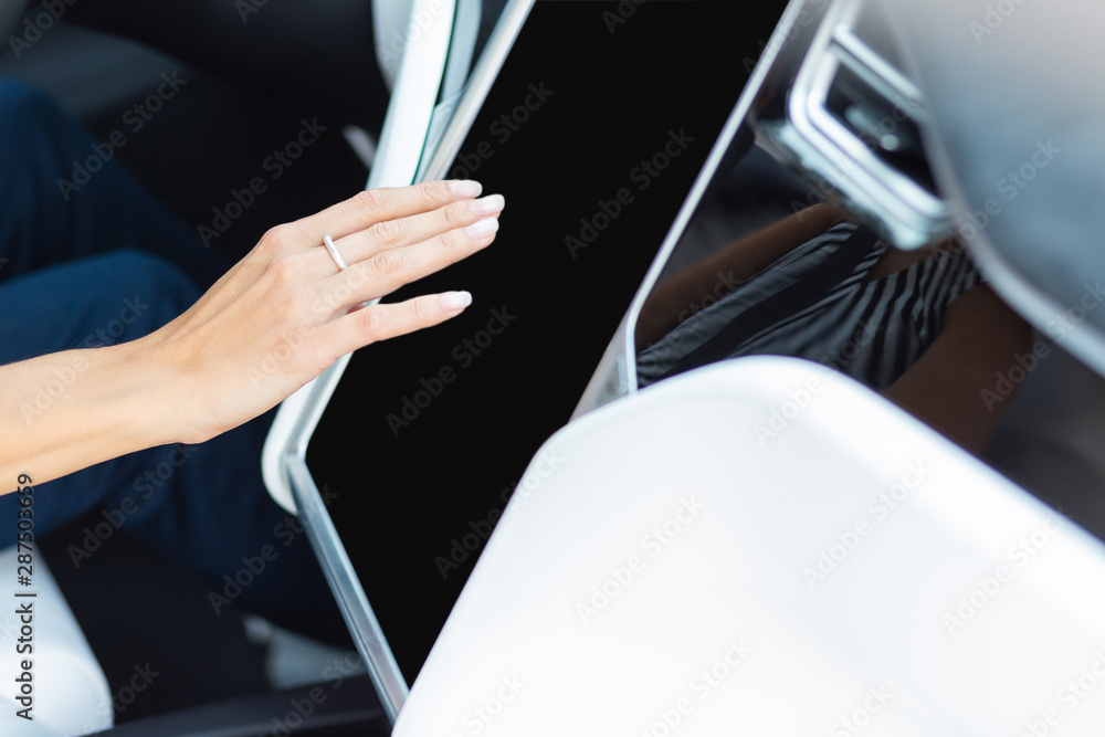 Top view of businesswoman using navigator in the car Top view of businesswoman using navigator in the car