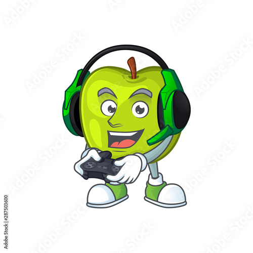 Gaming granny smith in a green apple character mascot