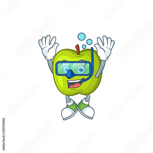 Diving character granny smith green apple with mascot