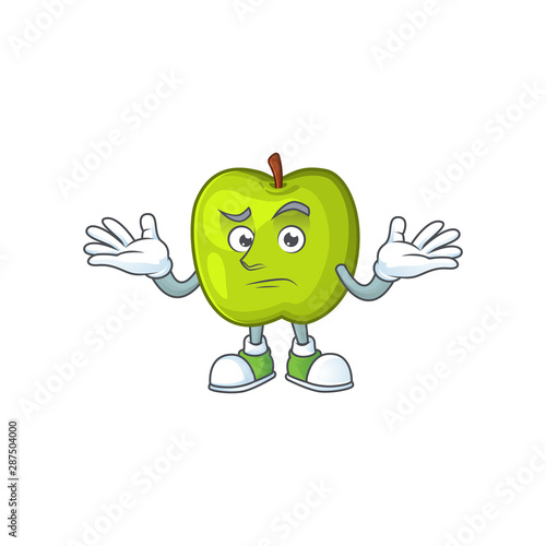 Grinning character granny smith green apple with mascot