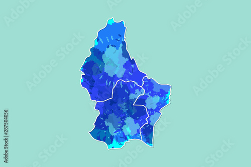 Luxembourg watercolor map vector illustration of blue color with border lines of different regions on light background using paint brush in page