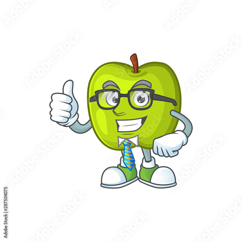 Businessman character granny smith green apple with mascot