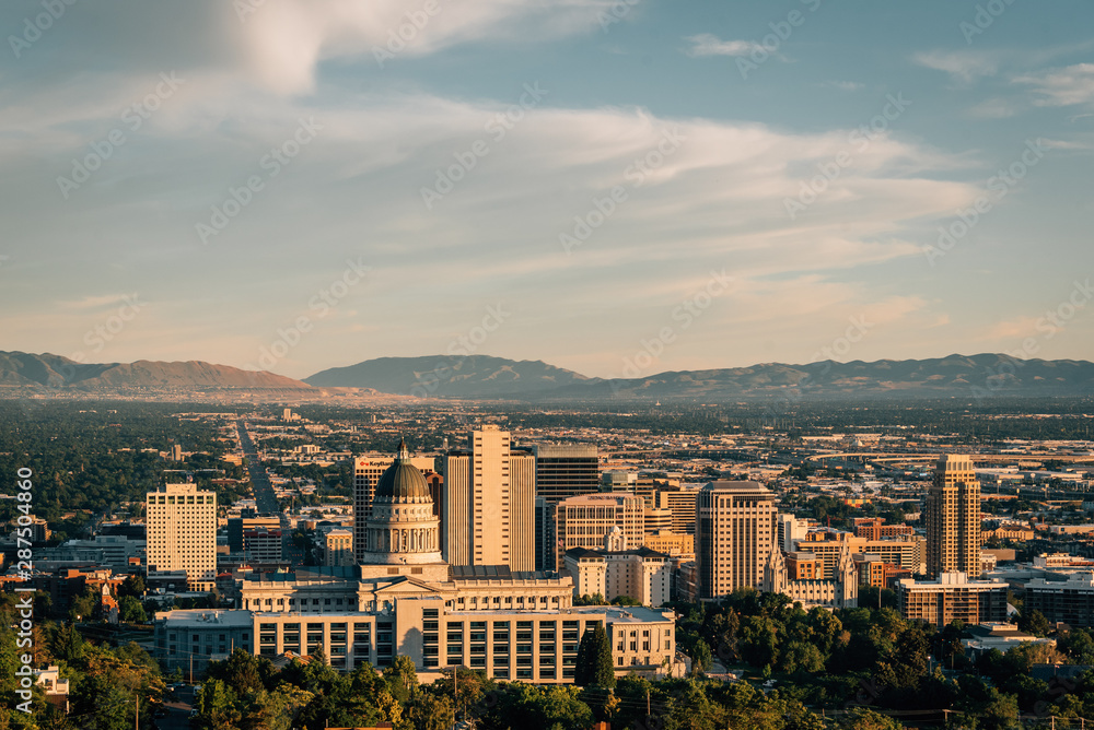 View of the Utah State Capitol and downtown skyline, in Salt Lake City, Utah