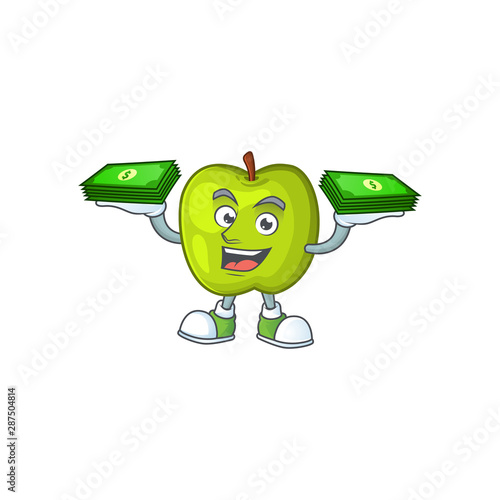 With money bag granny smith green apple cartoon mascot